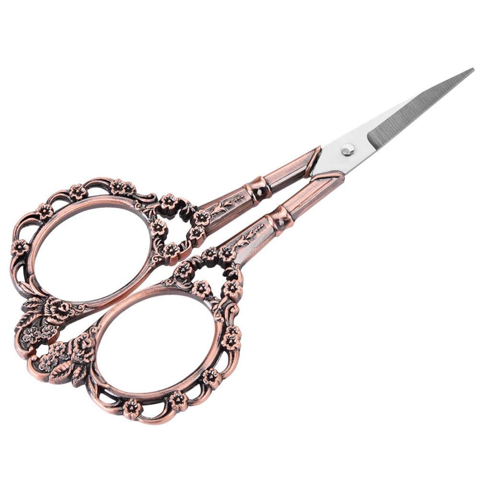 Sewing Scissors, Vintage European Style Flower Pattern Needlework Embroidery Stainless Steel Scissors for Sewing Craft Art Work Everyday Use(Copper)