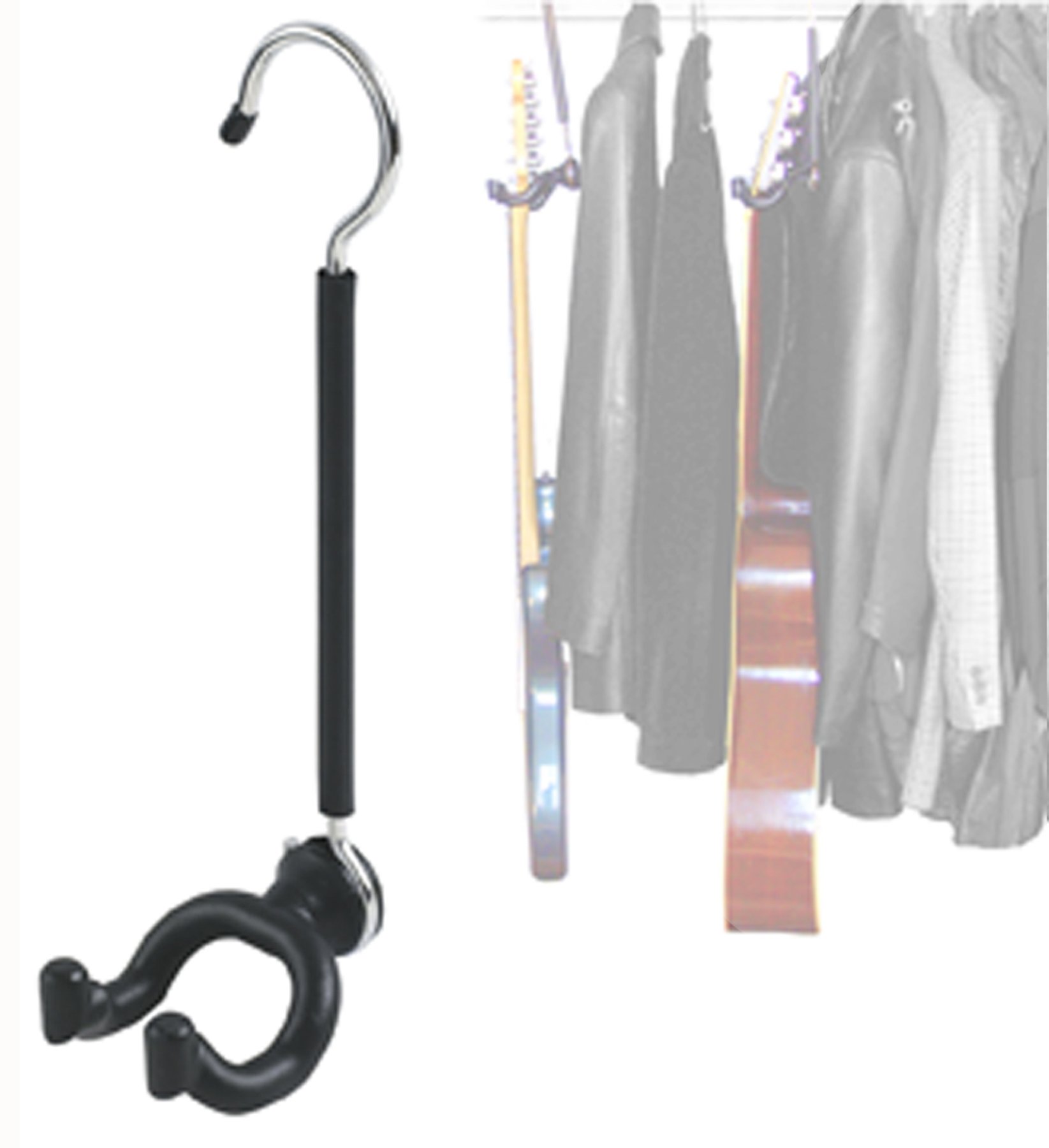 The Guitar Hanger: Space-Saving Guitar Storage in Closets and Wardrobes - Suitable for Almost All Headstocks - Quick Instrument Change - Black — image 1