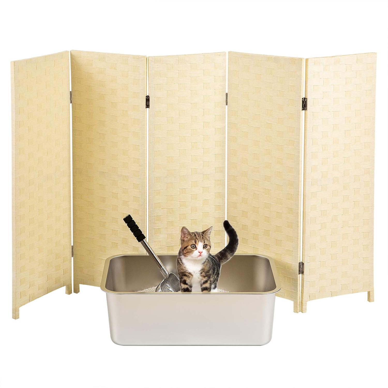 Yangbaga Cat Litter Box Privacy Screen, 3.1′ High 5′ Wide Foldable and