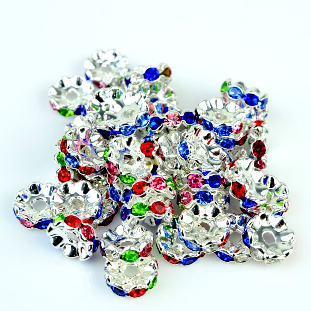RUBYCA 100pcs 8mm Wavy Rondelle Spacer Beads Silver Tone Multi-Color Czech Crystal — image 1