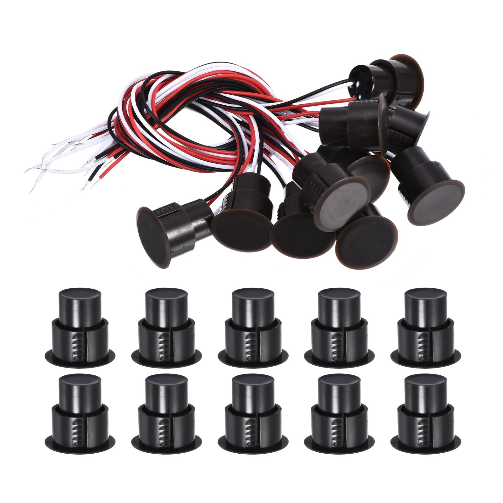 PATIKIL Magnetic Reed Switch, 10 Pack NO NC Wired Recessed Door Sensor Window Contact Switch for Alarm System, Brown