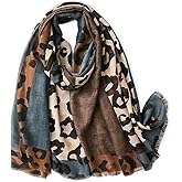 LumiSyne Leopard Print Scarf For Women Animal Print Cotton Linen Scarves With Tassels Long Scarf Lightweight Warm Shawl Stole