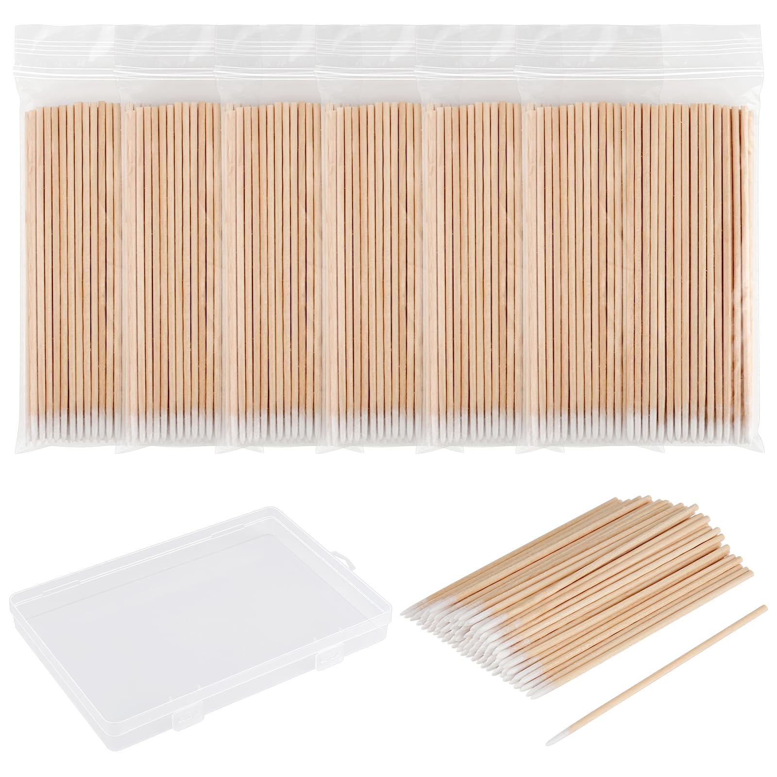 Pack of 600 Cotton Buds, Wooden Pointed Cleaning Sticks with Storage Box, Microbrush Sticks, Cotton Buds, Tip for Ear Sticks, Eyebrows, Beauty, Makeup