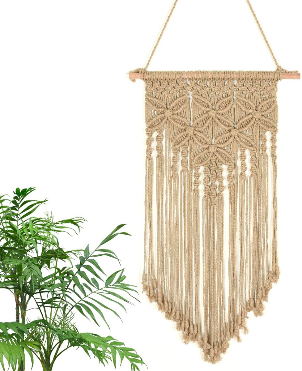 Macrame Wall Hanging - Handmade Woven Nordic Home Decor Macrame Tapestry Bohemian House Living Room Bedroom Gallery Wall Art Décor-Brown16Wx28L