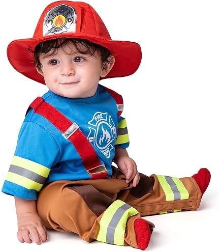 Rubie's Firefighter Baby Costume – Red & Yellow Jumpsuit With Helmet | Toddler Dress-Up