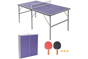 MTPLUM 6-ft Mid-Size Table Tennis Table Set, Heavy Duty Aluminum Frame Ping Pong Table, Portable Table Tennis Game with Net, Foldable Ping Pong Table for Small Spaces, Indoor/Outdoor Backyard Garden