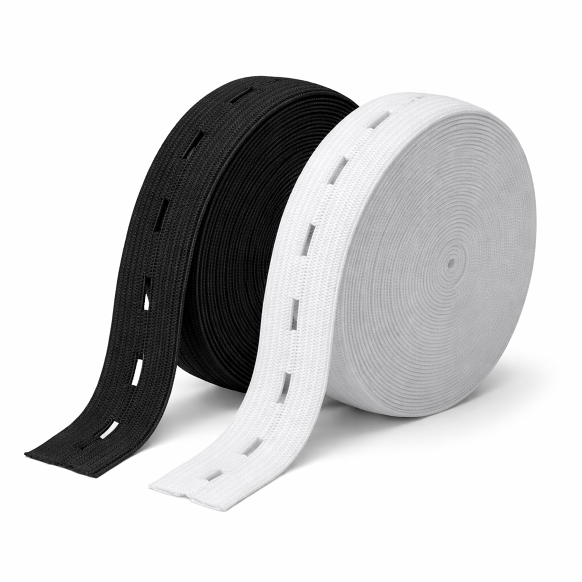 Trimming Shop 11 Yard Flat Elastic Bands Sewing Band Elastic Cord with Buttonhole for Skirt & Trouser Waistbands, Clothing, Knitting, 2 Pack (20mm Wide, 10 Metres Long)