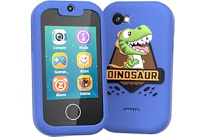 Prysyedawn Kids Smart Phone, Play Phone for Kids with Cartoon Soft Silicone Cover, Christmas Birthday Gifts for Boys Age 3-10, Portable Educational Toy for 3 4 5 6 7 8 9 10 Year Old Girls Boys Blue