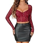 Avidlove Womens Fall Clothes Holiday Cropped Long Sleeve Sweetheart Sequin Top Plus Size Club Outfit (Wine Red,XX-Large)