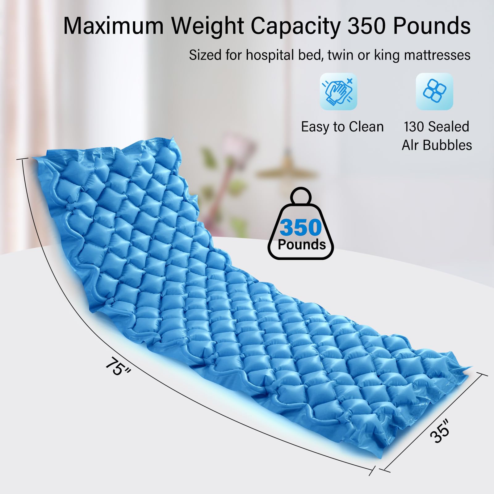 Careboda Alternating Pressure Mattress Anti Decubitus Air Pads with Electric Quiet Pump System, Pressure Sore Pad and Bed Sore Prevention, Air Mattress for Hospital Bed and Home Use Blue 75