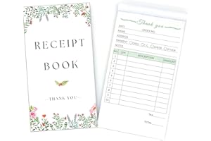 PINKEESEA Thank You Receipt Book for Small Businesses 4x7 inches 2-Part Carbonless White Yellow 50 Sets 100 Sheets per Book with Wrap Around Cover Blank Signature Stamp Section 1 Pack Green