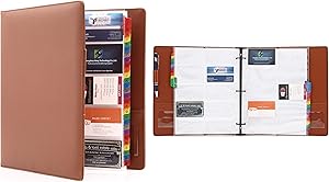 2Fold Supply Deluxe PU Leather Large 600 Business Card 3 Ring Binder Organizer with Alphabetical Index - 30 Double Sided Protector Pages Included (Brown)