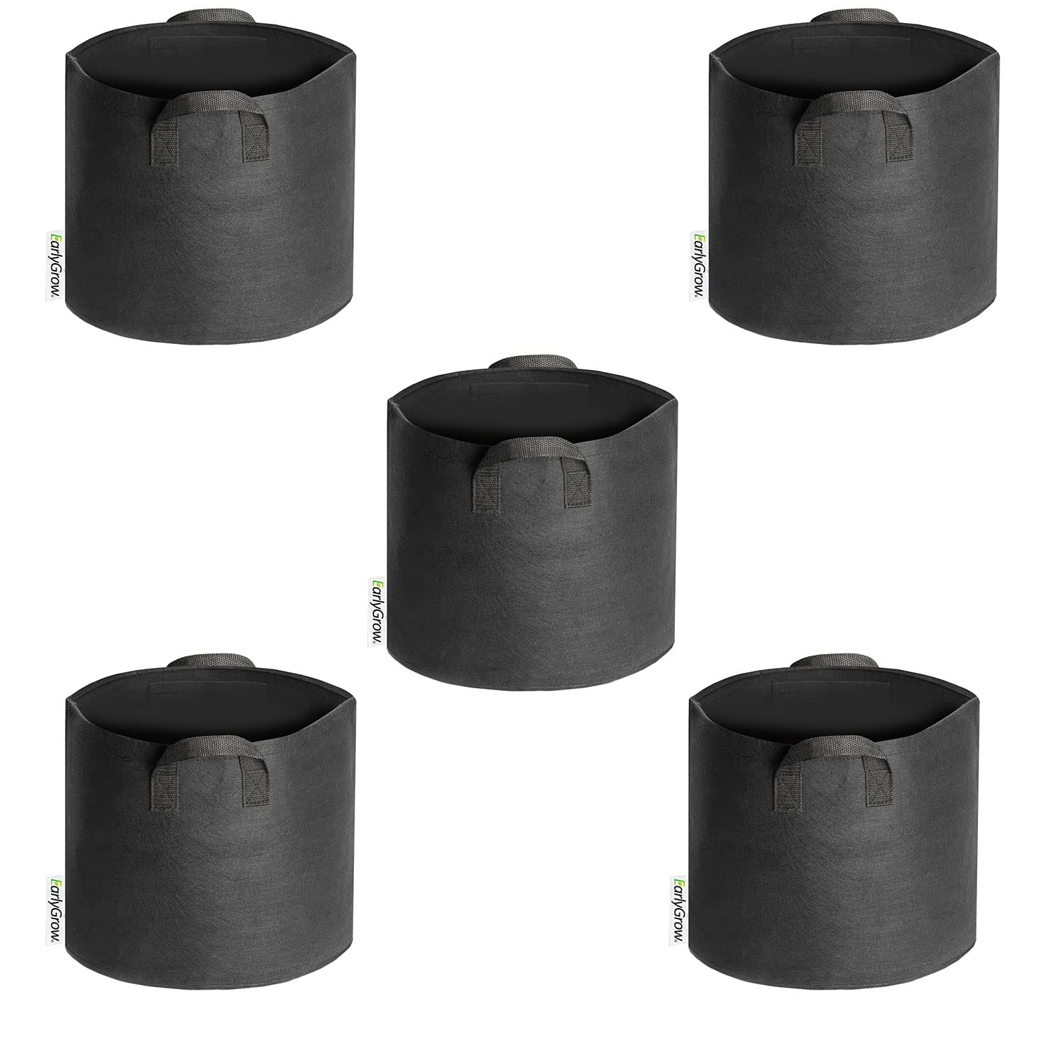 EarlyGrow 5-Pack 10 litres (3 US gallon) Fabric Plant Grow Bags Heavy Duty Breathable Nonwoven Smart Growing Growbag Planters Potato, Tomato, Chilli Peppers, Cucumbers and Other Fruit and Vegetables