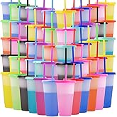KisSealed 60 Pack Color Changing Cups Bulk,24 oz Plastic Tumblers with Lids and Straws,Reusable Plastic Cups Travel Mug for Iced Coffee Beverage Water Smoothie Party(10 Colors)