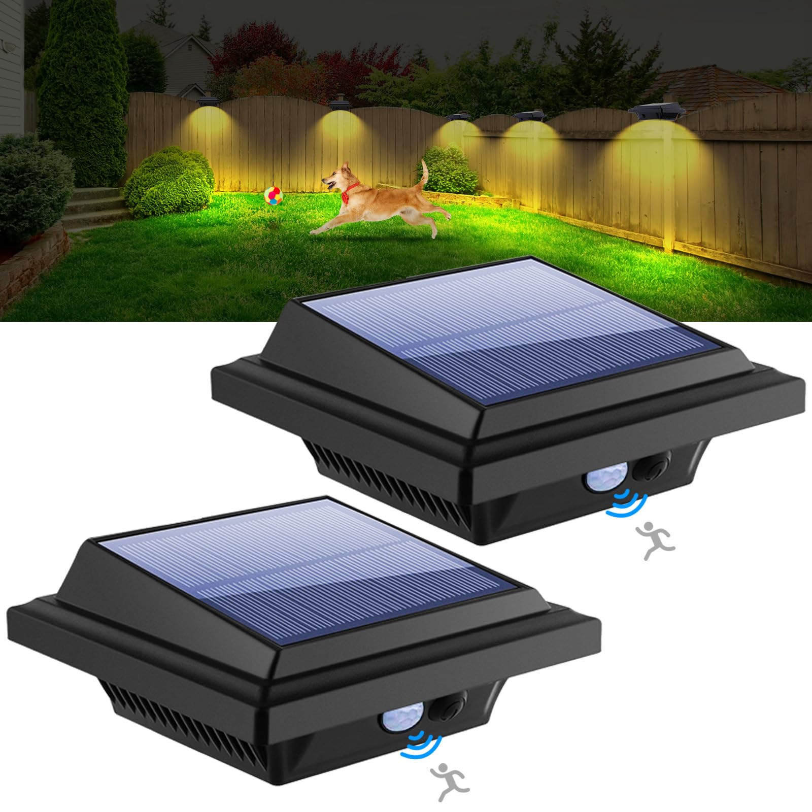 KEENZO Solar Lights Outdoor, 25 LED 500LM Motion Sensor Solar Lights for Garden Fence Gutter, IP65 Waterproof, Wireless Decorative Solar Powered Wall Security Light (Warm Light, 2 Packs)