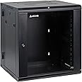 AEONS 12U Professional Wall Mount Server Cabinet Enclosure Double Section Hinged Swing Out 19-Inch Server Network Rack Locking Glass Door 22-Inches Deep Black (Fully Assembled)