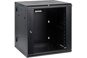 AEONS 12U Professional Wall Mount Server Cabinet Enclosure Double Section Hinged Swing Out 19-Inch Server Network Rack Locking Glass Door 22-Inches Deep Black (Fully Assembled)