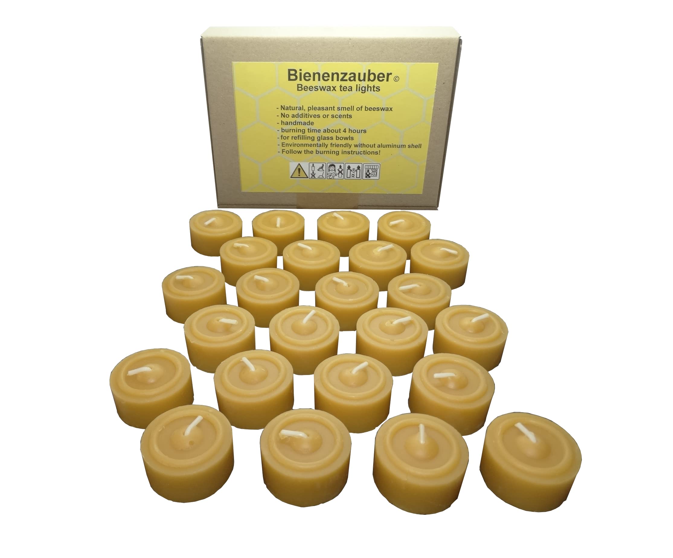 24 beeswax tea lights made of pure beeswax, handmade directly by the beekeeper