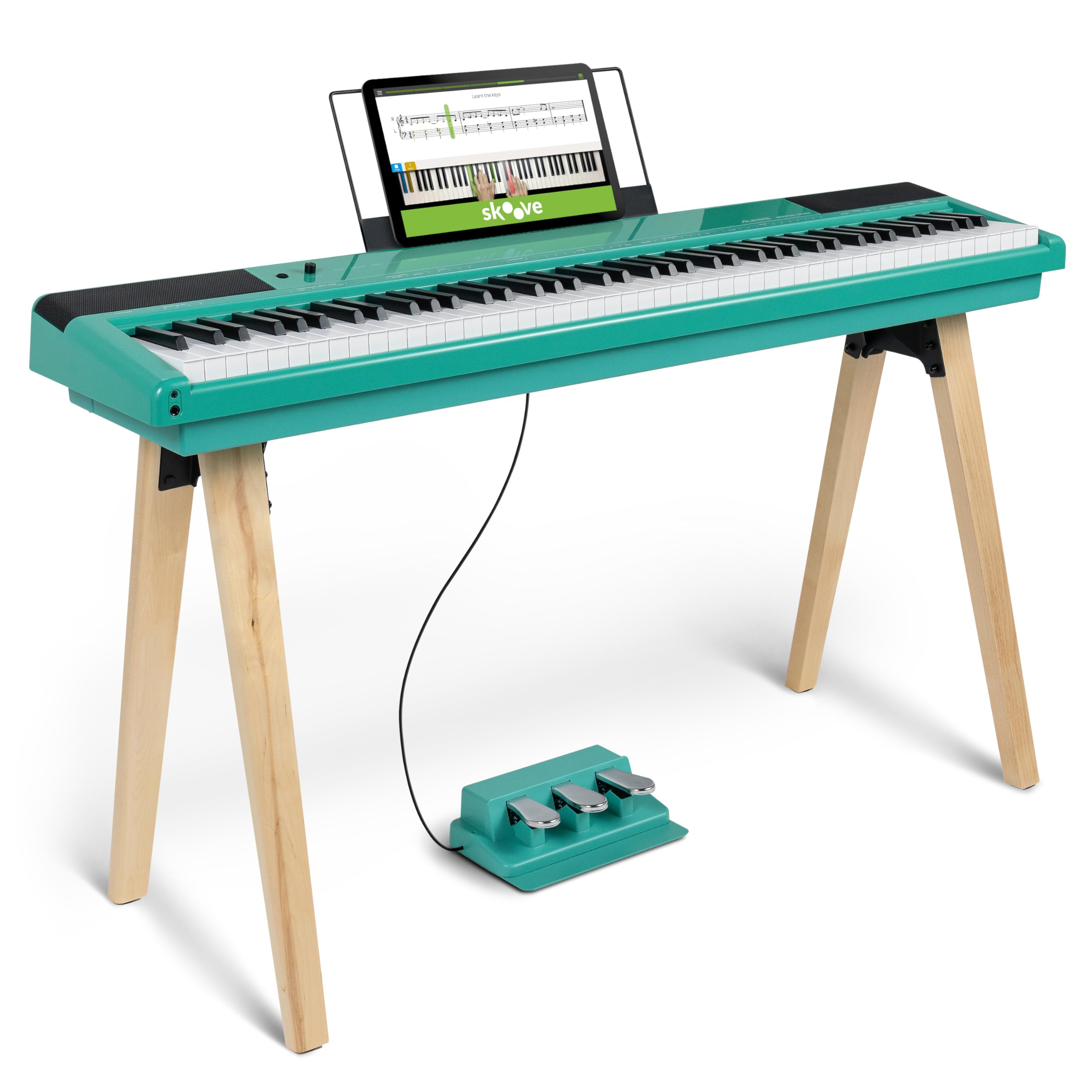 Alesis Recital Home Digital Piano with 88 Hammer Action Weighted Keys, Stand, Pedals and Lessons, Turquoise Image