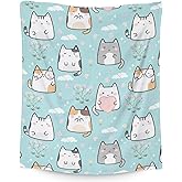 Cat Blankets for Cat Lovers - 50x60 Inches Cute Throw Blanket for Kids & Girls - Light Blue Soft Fuzzy Plush Throw for Bed, Couch