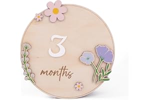 CUNCUN Wooden 3D Baby Monthly Milestone Cards Monthly Milestone Discs Newborn Photography Props Baby Announcement Sign Baby (Flower)
