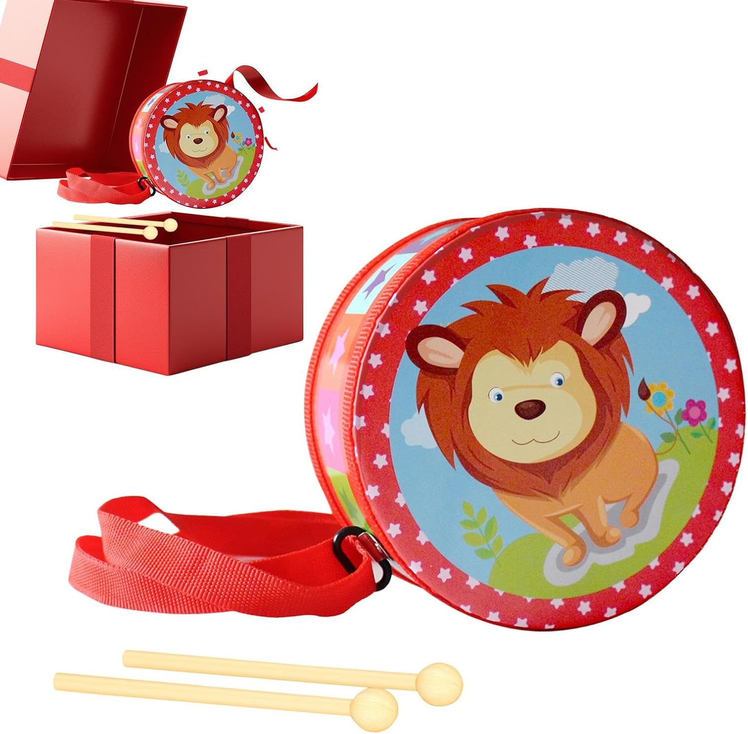Drum Set, Awakening Instrument, 15 cm Adjustable Carrying Strap Drum Set for Boys and Girls 2-5 Years Old Education Birthday Home Nursery Room