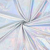PH PandaHall 1 Yard Iridescent Silver Metallic Foil Fabric 59Inch Wide Stretch Shiny Fabrics Foil Spandex Fabric for DIY Sewing Crafting Event Decoration Costumes Cosplay Christmas Halloween