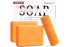 ORIENTLEAF Kojic Acid Soap with African Sponge Net, 4oz Turmeric Soap Bar, Fresh Citrus Scent, Gentle for Face and Body Wash 