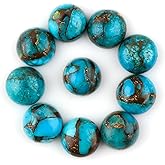 ColouredRocks Copper Turquoise (12cts) (10pcs) (7mm) Natural Cabochon Crystals, Loose Gemstone, Wholesale Polished Supply, Jewelry Making, Chakra Healing Stone, DIY Craft, Gem Collection