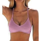 CUPSHE Bikini Top for Women Bathing Suit Criss Cross Self Tie Spaghetti Straps V Neck