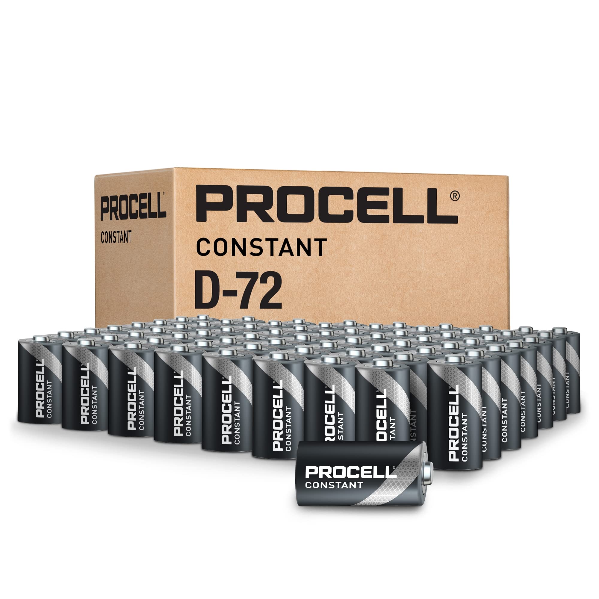 PROCELL Constant D Cell Long-Lasting Alkaline Batteries (72 Pack), 10-Year Shelf Life, Bulk Value Pack for Consistent Moderate Drain Professional Devices