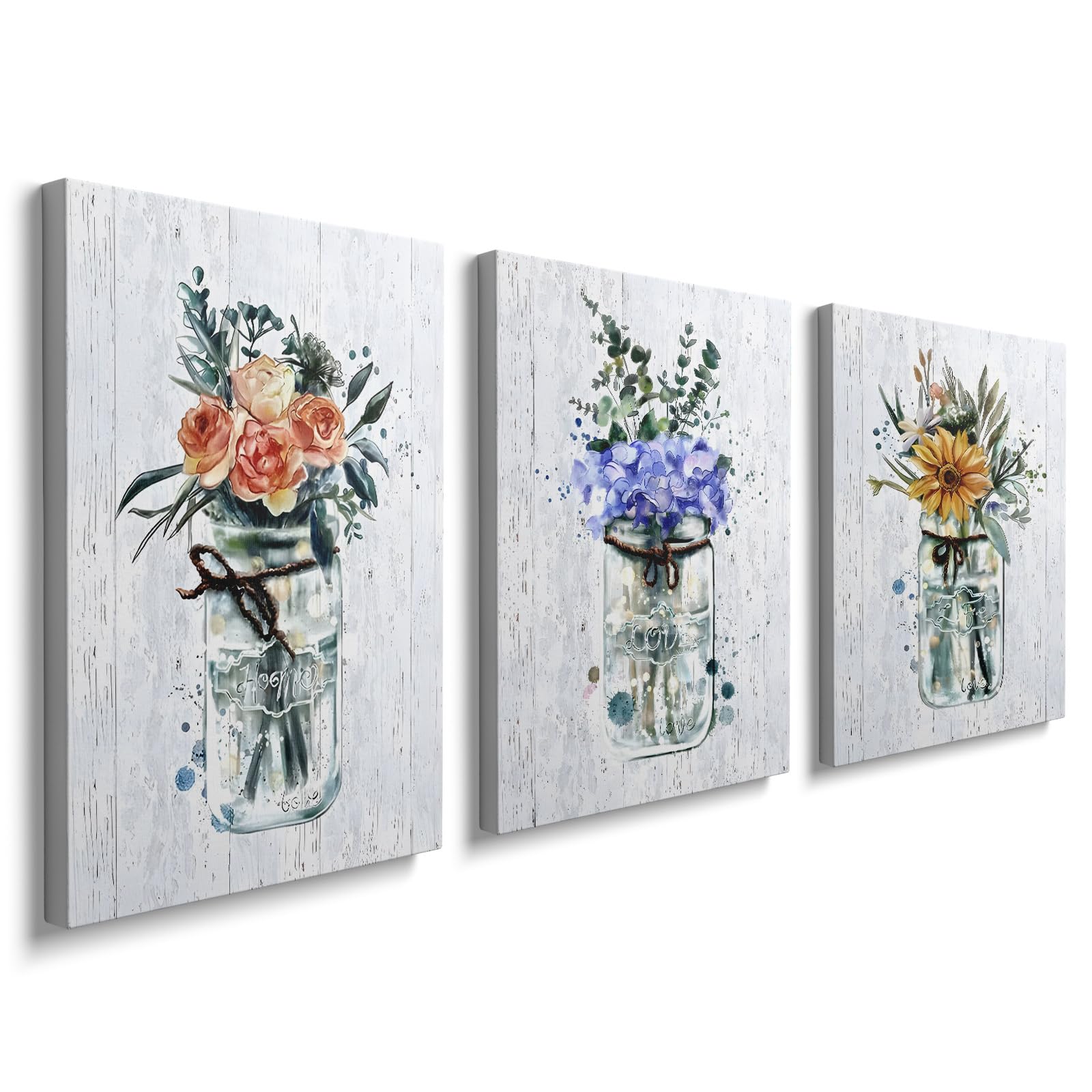 prinfantasy Framed Wall Art Wood Canvas Wall Art 30x40CM Aesthetic Cotton Pattern Vintage Wall Decor Poster Colorful Plants Flowers Wall Decor Set of 3 Ready to Hang GYH0117