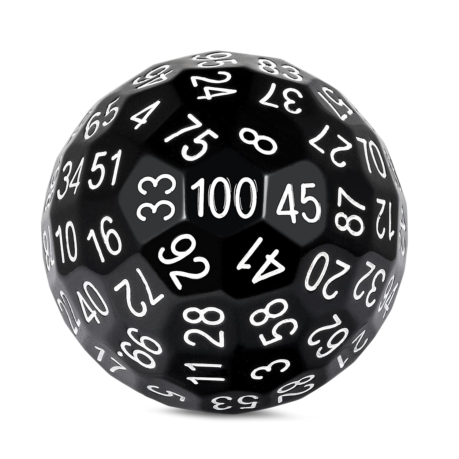 DNDND d100 Polyhedral Solid Black Single 100 Sided Dice with Translucent Pouch (Solid Black with White Number) โ image 1