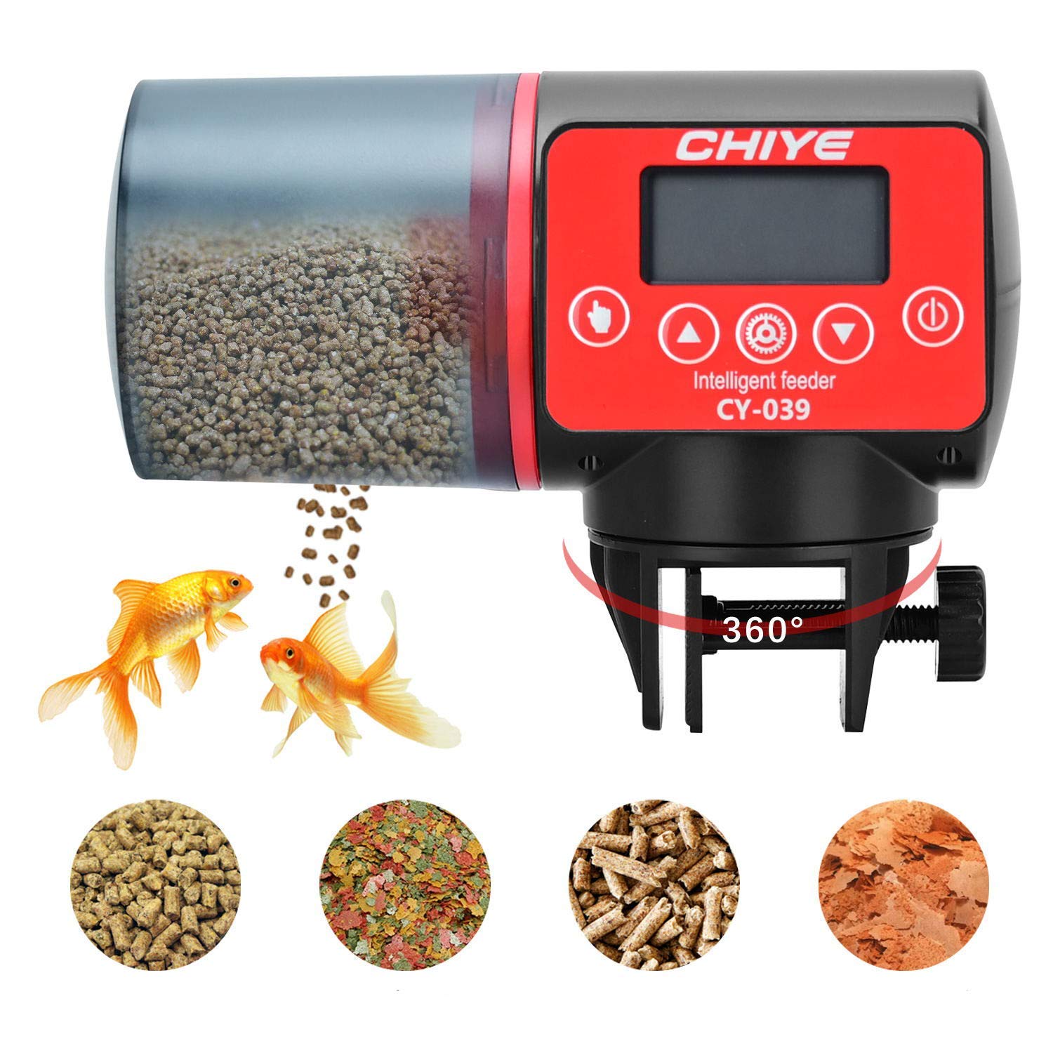 Podazz Automatic Fish Feeder, Electric Auto Fish Feeder for Aquarium, Fish Tank Timer Feeder Vacation & Weekend Fish Food Dispenser (Red)