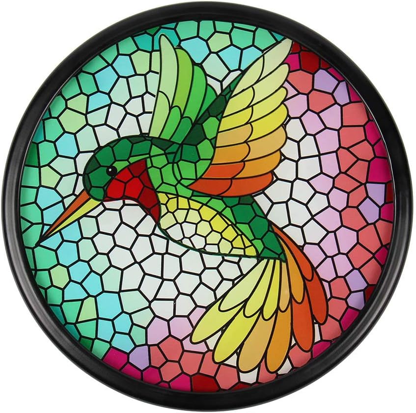 Liffy Outdoor Mosaic Side Table Hummingbird Bench Small Patio Round Printed Glass Table for Garden, Yard or Lawn: Furniture & Decor