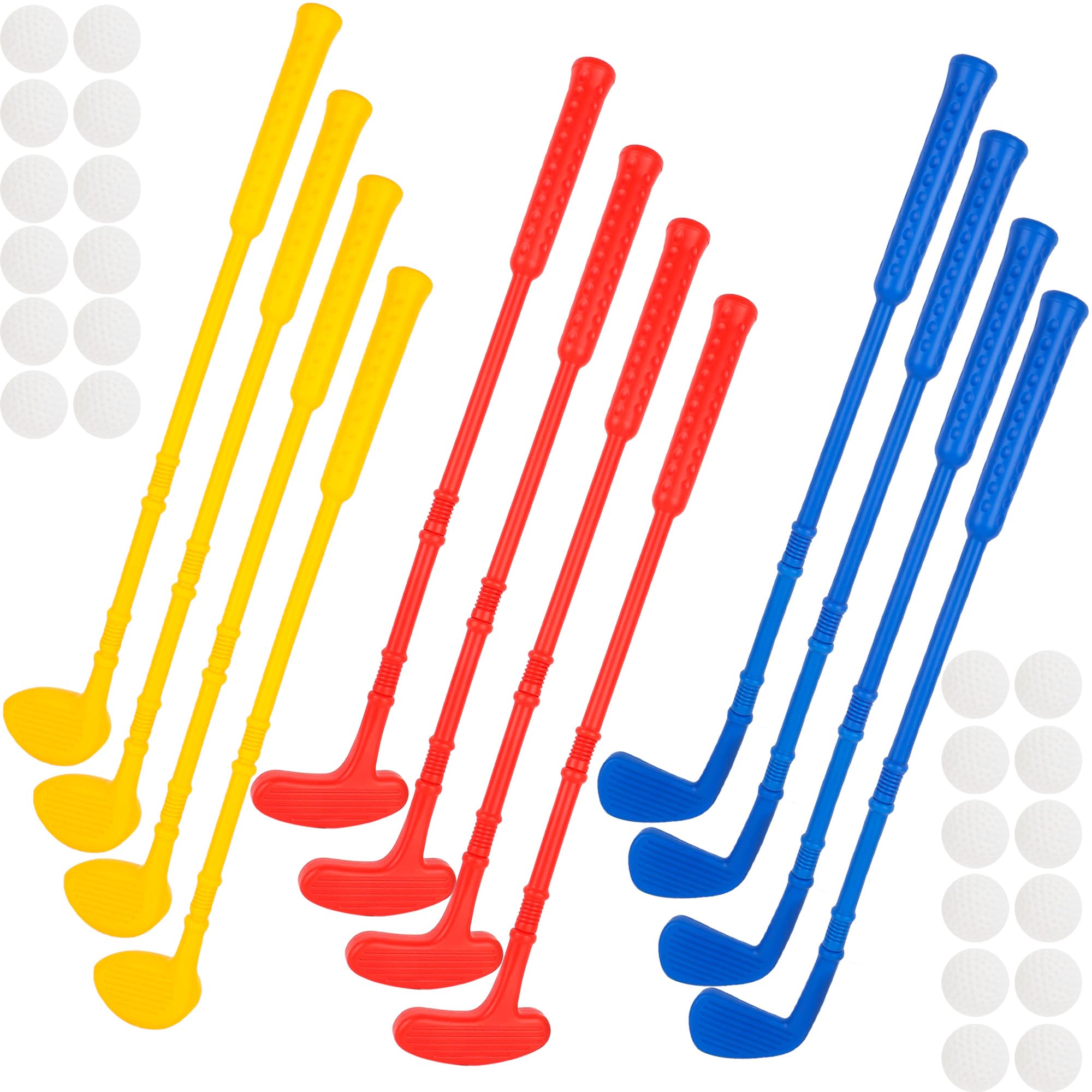 Spaluck 36 Pcs Plastic Mini Golf for Kids Include 12 Golf Clubs and 24 Balls Toddlers Golf Club Set for Outdoor Christmas Birthday Party Gifts, 3 Colors