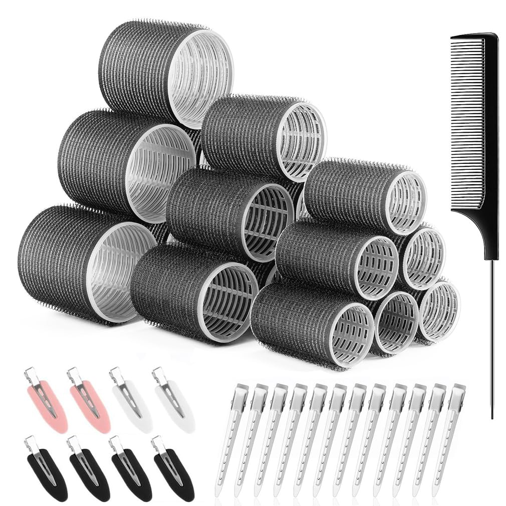 39PCS Hair Curlers Rollers - Self Grip Hair Rollers Set, Hair Tools,Hair Rollers, 18 Rollers 12 Duckbill Clips 8 Bang Clips 1 Comb for Short, Medium, Long Hair for Salon DIY Hairdressing