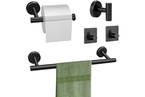 5 Piece Bathroom Hardware Set Matte Black Bathroom Accessories SUS304 Stainless Steel Include 16" Towel Rod, Toilet Paper Hol