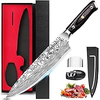 MOSFiATA 8 inch Super Sharp Professional Chef's Knife with Finger Guard and Knife Sharpener, German High Carbon Stainless Ste