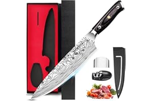MOSFiATA 8 inch Super Sharp Professional Chef's Knife with Finger Guard and Knife Sharpener, German High Carbon Stainless Ste