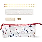 kate spade new york Clear Pen and Pencil Case for Women, Cute Work Stationery, PVC Zip Pouch Includes 2 Pencils, Sharpener, Eraser, and Ruler (Park Picnic)