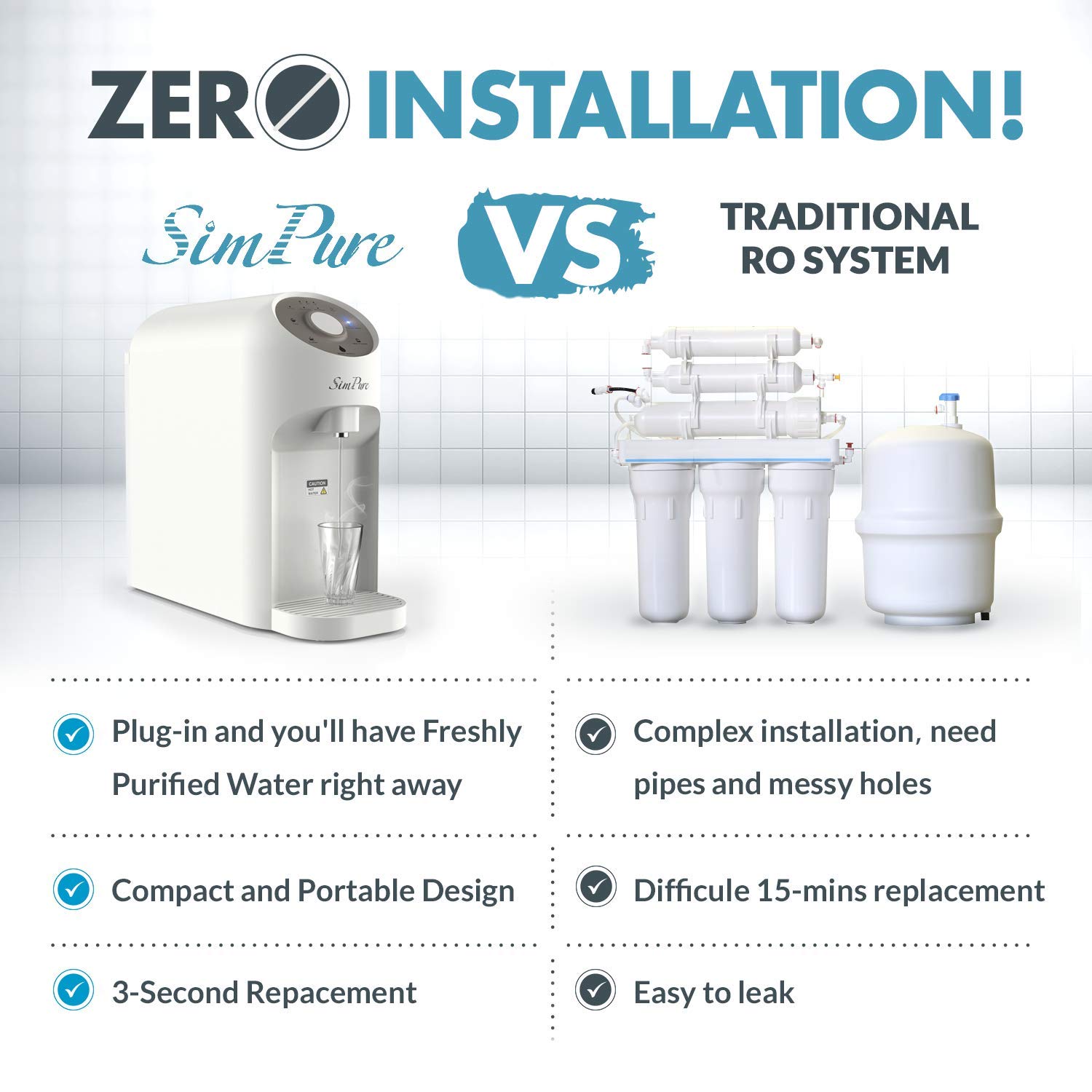 SimPure Y5 Instant Hot Reverse Osmosis Water Filtration System - 4 Stage Countertop RO Water Filter - Bottleless Water Dispenser with 4 Temperature Settings - 5:1 Drain Ratio (Installation Free): Industrial & Scientific