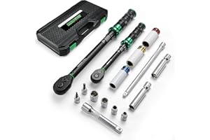 LLAVETOR Torque Wrench Set 5-45ft lb(3/8),15-165Ft.lb, with 15PCS Hex Sockets, Spark Plug, Extensions for Automotive, Motorcycle, Industrial Maintenance