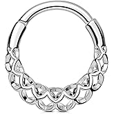 OUFER 16G Mermaid Septum Rings, 316L Surgical Steel Septum Jewelry, Silver Scale-Link Daith Earrings for Women Men, Hollow-Out Helix Conch Rook Septum Daith Piercing Jewelry-8/10mm