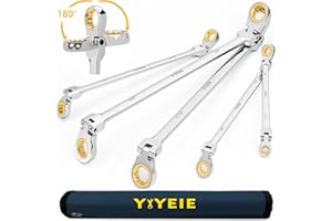 YIYEIE Extra Long Flex-Head Ratcheting Wrench Set, SAE 1/4" to 13/16", 5 Pcs Double Box End Long Handle Ratchet Wrenches, 72-Teeth, CR-V Labor-Saving Aviation Spanner with Pouch, Extra Torque for Tight Bolts