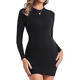 Chongbaijia Long Sleeve Dress for Women Ribbed Knit Crew Neck Fall Dresses Bodycon Mini Short Dresses Fashion Clothes 2026