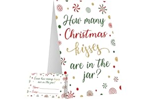 COCHIE Christmas Game for Family Office Large Groups Party Adults, Xmas Guess How Many Kisses are in The Jar Games, Winter Holiday Families Classroom Activities with Guess Cards - 30 Players (Candy)