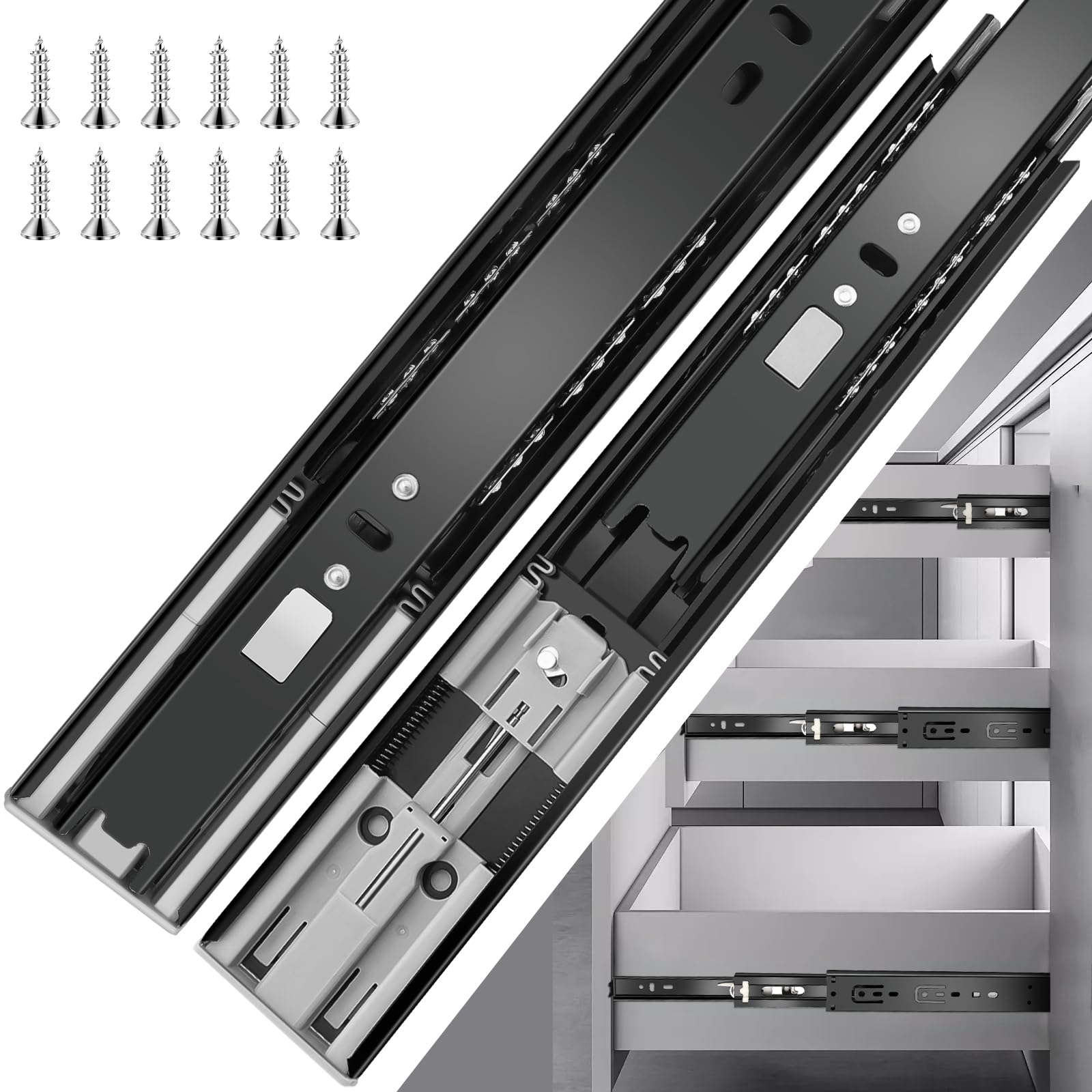 Photo 1 of 10 inch Drawer Slides 6 Pairs (12pcs) Soft Close 3 fold Full Extension Side Mount Cabinet Drawer Glides 10" Black Cabinet Rails for Dresser, Cabinet, Kitchen 100 LB Capacity