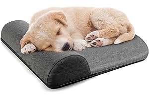 VINGVO Dog Bolster Pillow with High Resilience Foam, Headrest for Medium Small Dogs, for Cervical Vertebra/Neck Stable Support, Portable Elastic Soft Pet Headrest for Dog Cat (L（18.5 x 16.54in）)