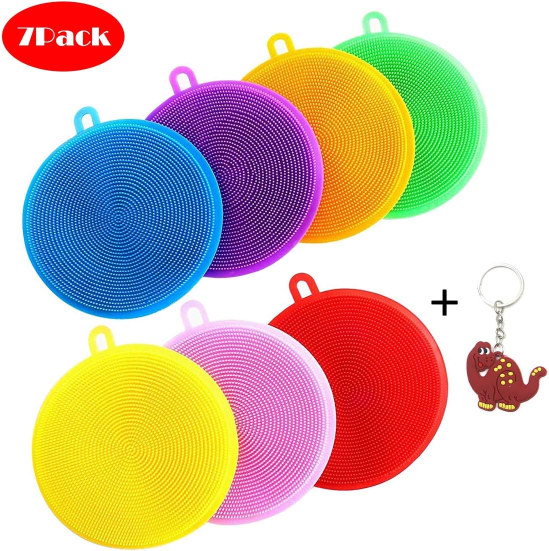 Silicone Dish Sponges, Double Sided Brush Washing for Kitchen Gadgets Brush Accessories, Reusable Sponges Scrubber for Dish Cleaning(7 Pack, Different Colors)